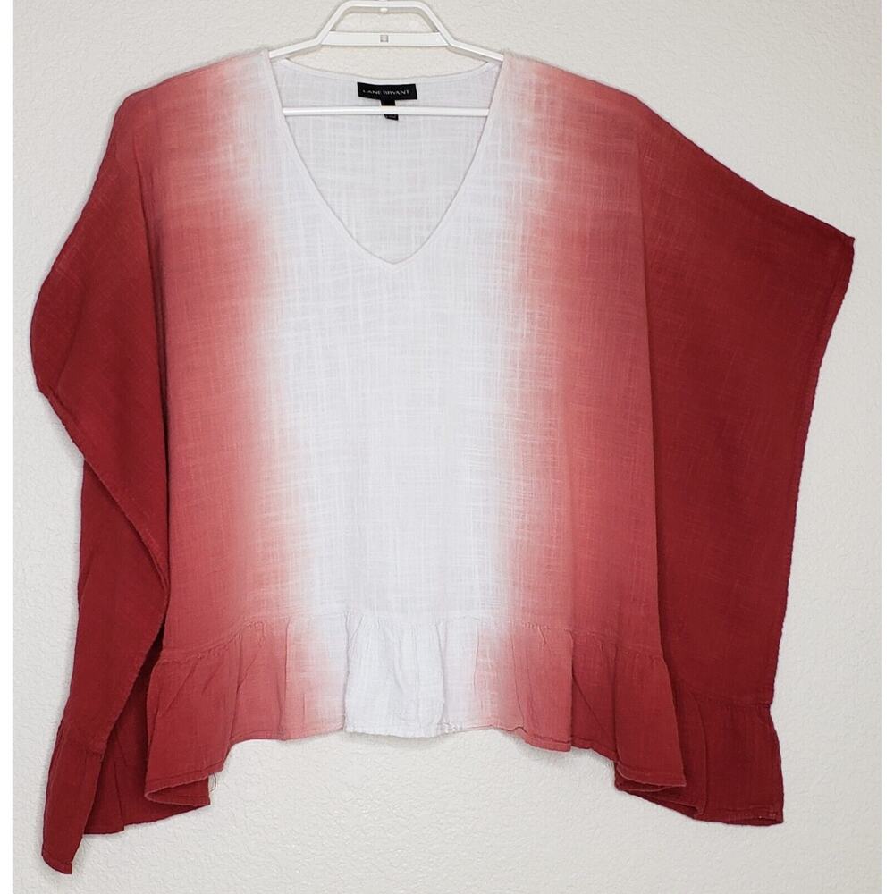 Womens Ombre Red White V-Neck Peplum Top